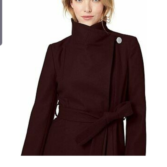Kenneth Cole Asymmetrical Coat in beautiful Burgundy - Picture 7 of 12